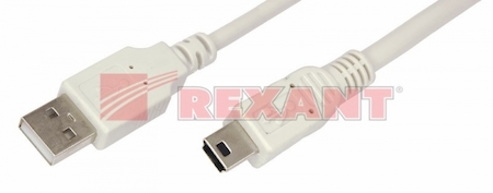 18-1134 Кабель mini USB (male) штекер - USB-A (male) штекер, длина 1,8 метра, белый (PE пакет)  REXANT