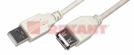 18-1116 Шнур USB A (male) штекер - USB A (female) гнездо, длина 3 метр, белый (PE пакет)  REXANT