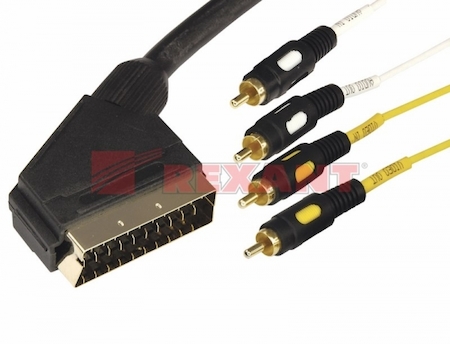 17-1412 Шнур SCART - 4 RCA с переключателем, длина 1,5 мeтра (GOLD)  REXANT   3481