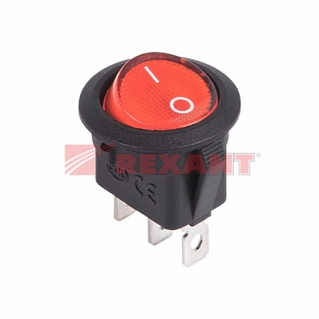 36-2585 Выключатель клавишный круглый 12V 20А (3с) ON-OFF красный  с подсветкой  (RWB-214)  REXANT