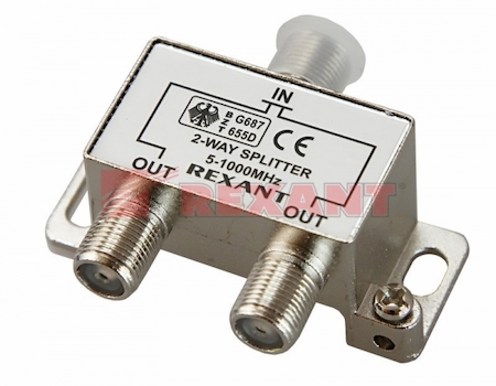 05-6001-01-4 ДЕЛИТЕЛЬ ТВ х 2 под F разъём 1000МГц REXANT  1шт. (zip lock + хэддер)