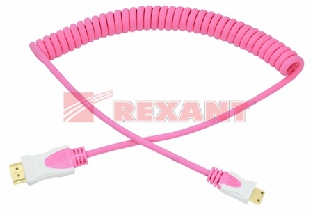 17-7126 Шнуp mini HDMI - HDMI без фильтров, длина 2 метра, розовый, витой (GOLD)  REXANT