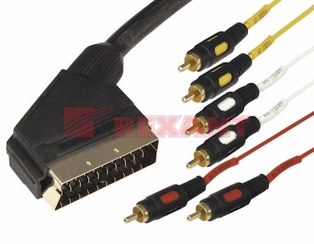 17-1513 Шнур SCART Plug - 6RCA Plug  2М  (GOLD)  REXANT