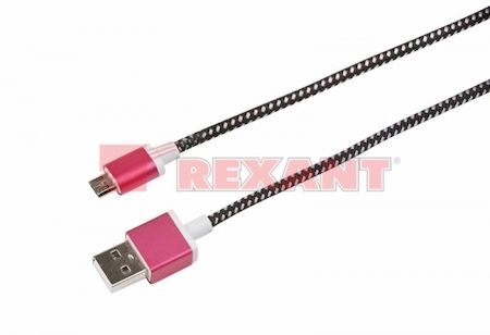18-4240 USB кабель microUSB, шнур в тканевой оплетке, черный (усиленный) REXANT
