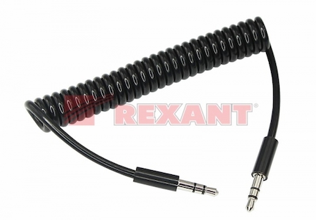 REXANT 18-4010 Аудио кабель AUX 3.5 мм шнур спираль 1M черный