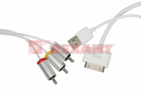 REXANT 40-0101 AV кабель для iPhone 4 на 3RCA и USB для передачи фото и видео