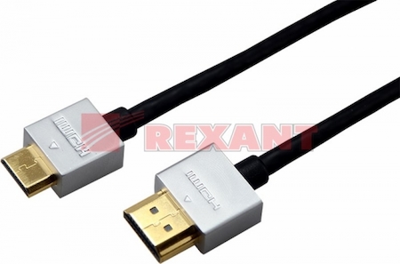 17-6713 Шнуp mini HDMI - HDMI без фильтров, длина 1,5 метра Ultra Slim (GOLD) (блистер)  REXANT