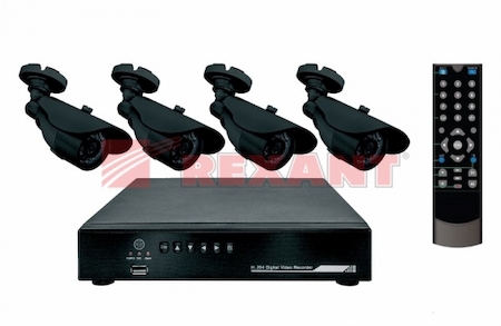 45-0101 Комплект видеонаблюдения   4 наружные камеры (без жесткого диска)  REXANT