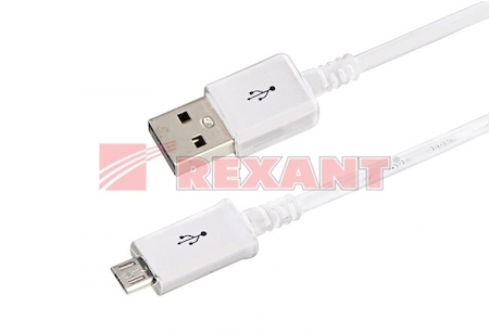 18-4269 USB кабель microUSB длинный штекер 1М белый REXANT