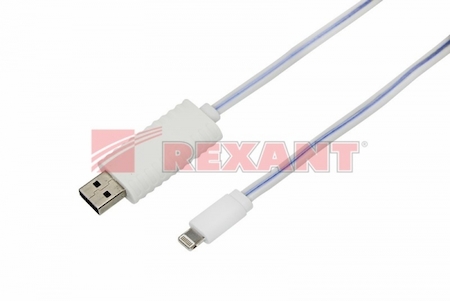 REXANT 18-0181 USB кабель для iPhone 5 Lightning светящийся 1M голубой