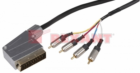 17-1422 Шнур SCART - 4 RCA с переключателем, длина 1,5 метра (GOLD- металл)  REXANT