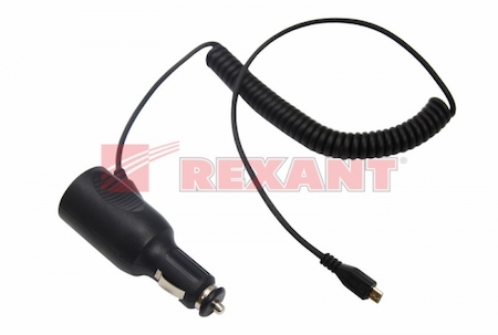 16-0243 Автозарядка с индикатором microUSB (АЗУ) (5V, 2 000mA) шнур спираль до 2М REXANT