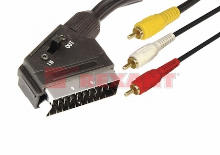 17-1322 Шнур SCART шт - 3RCA шт  с переключателем  1.5М  (GOLD)  (плоский провод)  REXANT