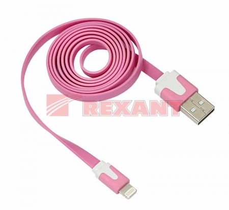 REXANT 18-1971 USB кабель для iPhone 5/5S slim шнур плоский 1М розовый