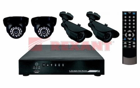 45-0109 Комплект видеонаблюдения   2 внутренние камеры 2 наружные камеры (без жесткого диска)  REXANT