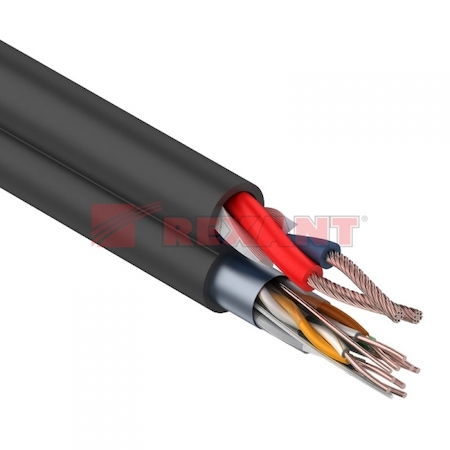 01-4044 Мульти-кабель FTP 4x2x0,50 мм, cat 5e +2х0,75мм², (бухта 200м), черный  REXANT   