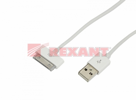 18-1123 USB кабель для iPhone 4/4S 30 pin шнур 1М белый REXANT