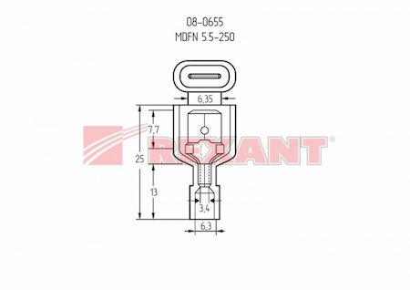 08-0655 КЛЕММА ПЛОСКАЯ полностью изолированная (КППИн шт - 6.35мм) нейлон 4-6мм² (MDFN 5.5-250) Yellow REXANT