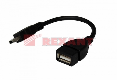 18-1181 USB кабель OTG mini USB на USB   шнур 0.15M черный REXANT
