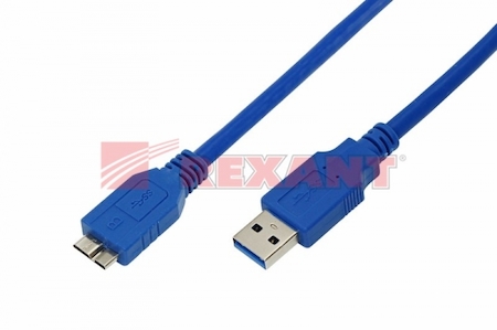 18-1634 Кабель micro USB A 3.0 штекер - USB 3.0 штекер, длина 1,5 метра, синий (PE пакет)  REXANT