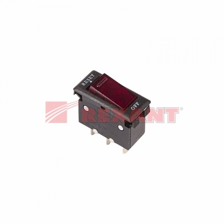 36-2610 Выключатель - автомат клавишный 250V 15А (3с) RESET-OFF красный  с подсветкой (IRS-1-R15)  REXANT