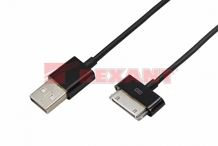 REXANT 18-1124 USB кабель для iPhone 4/4S 30 pin шнур 1М черный ВЫВОДИМ