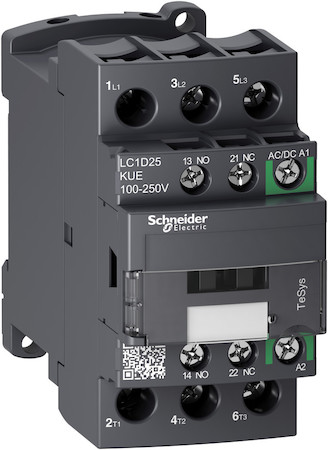 Schneider Electric LC1D25KUE КОНТАКТОР D 3P,25A,НО+НЗ,С УНИВЕРСАЛЬНОЙ КАТУШКОЙ УПРАВЛЕНИЯ 100-250BAC/DC