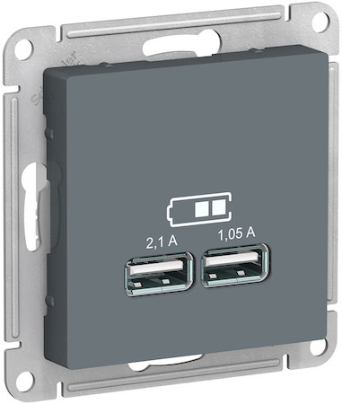 Schneider Electric ATN000733 ATLASDESIGN USB РОЗЕТКА A+A, 5В/2,1 А, 2х5В/1,05 А, механизм, ГРИФЕЛЬ