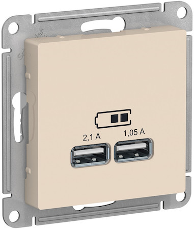 Schneider Electric ATN000233 ATLASDESIGN USB РОЗЕТКА A+A, 5В/2,1 А, 2х5В/1,05 А, механизм, БЕЖЕВЫЙ