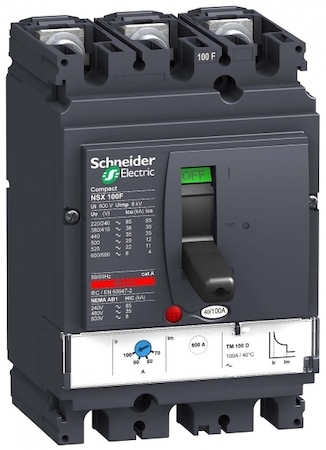 Schneider Electric LV429547 Автоматический выключатель ComPact NSX100B, 25 kA при 415 В пер.тока, расцепитель TMD 16 A, 3П2Т