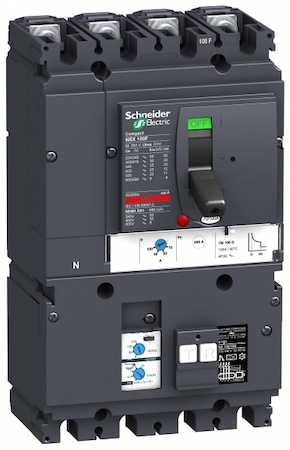 Schneider Electric LV429947 Автоматический выключатель VigiComPact NSX100F, 36 kA при 415 В пер.тока, расцепитель TM-D 16 A, с блоком Vigi MH, 4П3Т