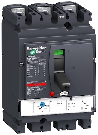 Schneider Electric LV430303 Автоматический выключатель ComPact NSX160B, 25 kA при 415 В пер.тока, расцепитель TMD 80 A, 3П2Т