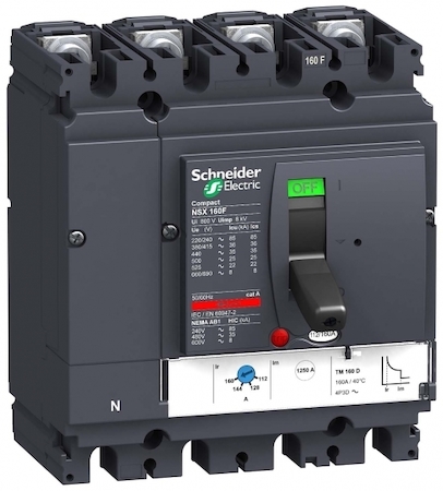 Schneider Electric LV430653 Автоматический выключатель ComPact NSX160F, 36 KA при 415 В пер.тока, расцепитель TMD 80 A, 4П4Т