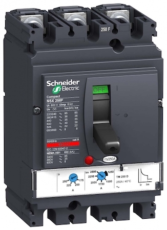 Schneider Electric LV431623 Автоматический выключатель ComPact NSX250F, 36 kA при 415 В пер.тока, расцепитель TMD 125 A, 3П2Т