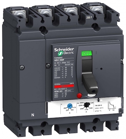 Schneider Electric LV431692 Автоматический выключатель ComPact NSX250H, 70 kA при 415 В пер.тока, расцепитель TMD 160 A, 4П4Т