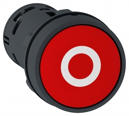 Schneider Electric XB7NA4232 Моноблочная кнопка, пластик, красный, &Oslash;22, пружинный возврат, с маркировкой O, 1 НЗ