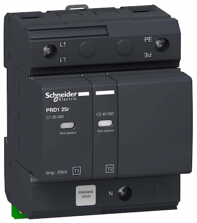 Schneider Electric 16330 PRD1 25r ОПН ПОЛЮС И НЕЙТРАЛЬ КЛАСС 1+2 СО СМЕННЫМИ КАРТРИДЖАМИ