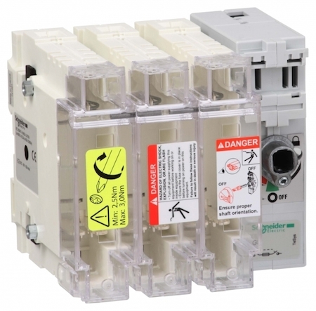 Schneider Electric GS2J3 ВЫКЛЮЧАТЕЛЬ-РАЗЪЕДИНИТЕЛЬ-ПРЕДОХРАНИТЕЛЬ 3P 100A 22X58ММ, РУКОЯТКА УПРАВЛ.СПРАВА