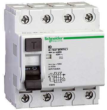 Schneider Electric 23202 Дифференциалный выключатель нагрева ID 4п 63А 100мА