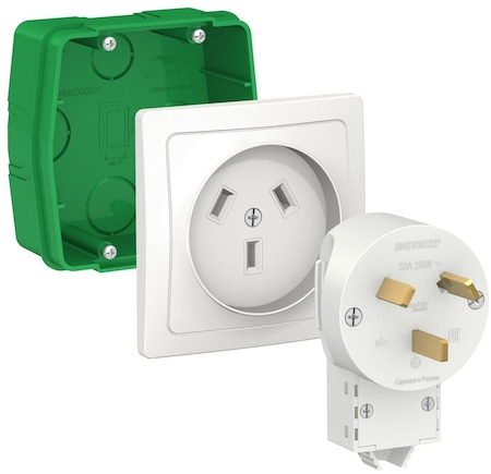 Schneider Electric BLNSK013231 BLANCA СИЛОВОЙ КОМПЛЕКТ 32 А, 250 В: розетка, вилка, монтажная коробка, БЕЛЫЙ