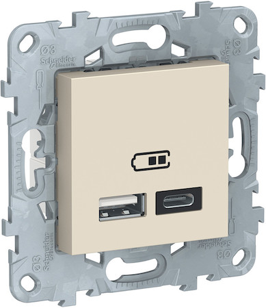 Schneider Electric NU501844 UNICA NEW РОЗЕТКА USB, 2-местная, тип А+С, 5 В / 2400 мА, БЕЖЕВЫЙ