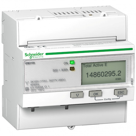 Schneider Electric A9MEM3350RU Поверенный счетчик 3-ф актив. эн. iEM3350 125A, 1Т. RS-485, 1DI/1DO, по 4 квадр.