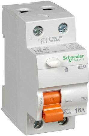 Schneider Electric 11454 ДИФ. ВЫКЛ. НАГРУЗКИ ВД63 2П 16A 10MA АС, Испания