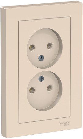 Schneider Electric ATN000220 ATLASDESIGN РОЗЕТКА двойная без заземления,16А, в сборе, БЕЖЕВЫЙ