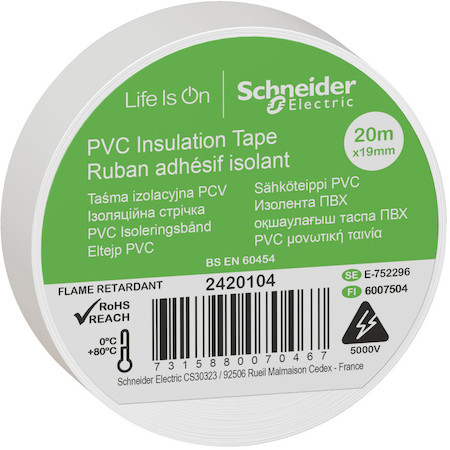 Schneider Electric 2420104 ИЗОЛЕНТА ПВХ 19мм Х 20м толщина-0,13мм БЕЛАЯ