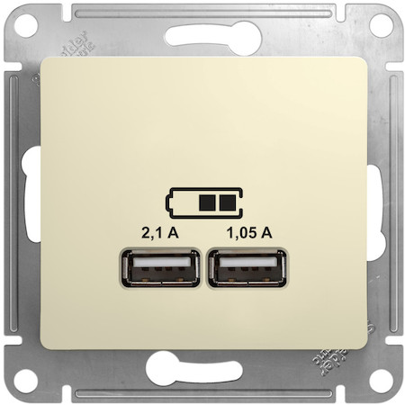 Schneider Electric GSL000233 GLOSSA USB РОЗЕТКА A+A, 5В/2,1 А, 2х5В/1,05 А, механизм, БЕЖЕВЫЙ