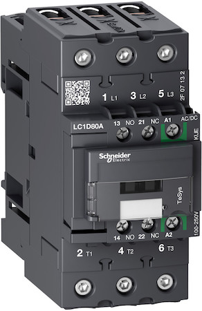 Schneider Electric LC1D80AKUE КОНТАКТОР D 3P,80A,НО+НЗ,С УНИВЕРСАЛЬНОЙ КАТУШКОЙ УПРАВЛЕНИЯ 100-250BAC/DC