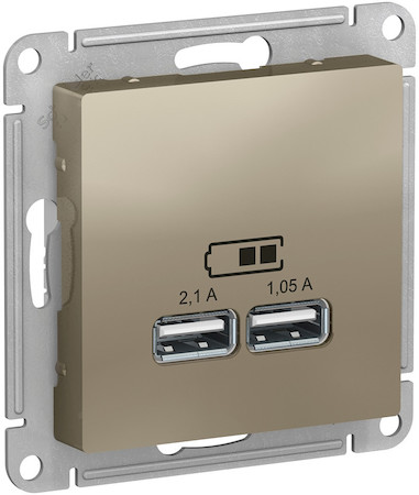 Schneider Electric ATN000533 ATLASDESIGN USB РОЗЕТКА A+A, 5В/2,1 А, 2х5В/1,05 А, механизм, ШАМПАНЬ