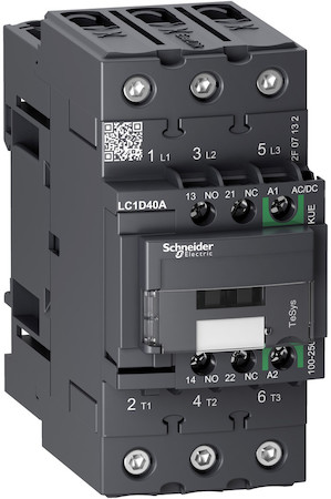 Schneider Electric LC1D40AKUE КОНТАКТОР D 3P,40A,НО+НЗ,С УНИВЕРСАЛЬНОЙ КАТУШКОЙ УПРАВЛЕНИЯ 100-250BAC/DC