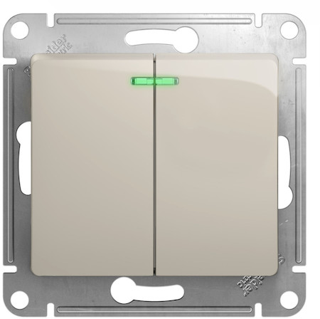 Schneider Electric GSL000953 GLOSSA 2-клавишный ВЫКЛЮЧАТЕЛЬ с подсветкой,сх.5а,10AX, механизм, МОЛОЧНЫЙ